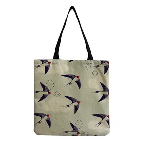 Bag Chines Style Swallow Printing High Quality Linen Faric Birds Women Handväska stor kapacitet Eco Friendly Shopper All-Match