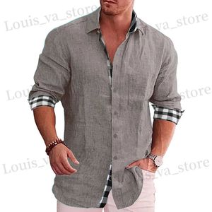 Camicie casual maschile in cotone in lino in cotone calda vendita da uomo camicie a distanza a lungo termine colletti a colore solido colletto in stile spiaggia casual beach beandsome shirts s-5xl t240419