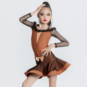 Abiti di danza latina nazionale per bambini standard per bambini abiti da ballo in valzer abiti da concorrenza per le maniche a maglie SL8391