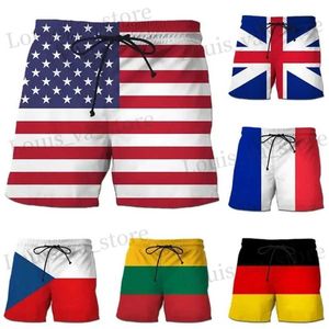 Мужские шорты Германия USA UK UK Flag Shorts Shorts Mens 3D Print Board Shorts Swimsuit Homme Summer 2023 Hawaiian Swimwear Cool Childrens Ice Shorts T240419