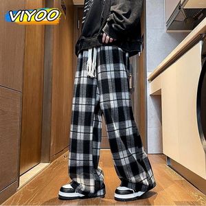 Męskie spodnie 6xl letnie ubrania duże szerokie nogi workowate swobodne spodnie Y2K Plaid Spodery Harajuku Streetwear Sresspanty japońskie