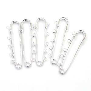 100st Safety Pins Support de Broche Brosches 5 Holes Alloy Silver Plated For Charms Halsband smycken DIY Hitta 7cm 240412