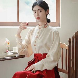 Kadınlar Blouses 2024 Çin Ulusal Tarz Uçak Kollu Gömlek Placet Kapı Üstleri Hanbok Günlük Moda Giysileri