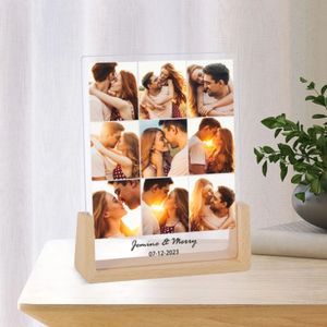 Custom Couple Po Collage Frame Personalized Valentines Day Gift Ideas Home Decoration Picture Frame for Boyfriend Girlfriend 240403