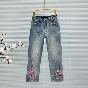 Women's Jeans Embroidered Rhinestone Straight Trendy 2024 Spring And Summer Clothing High Waist Slim-Fit All-Matching Pants