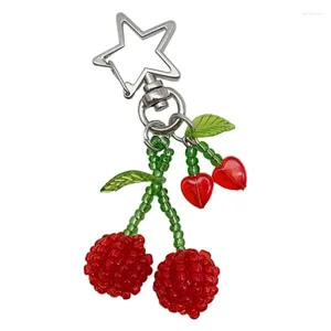 Keychains Glass Beads Phone Lanyard Cherry Pendant Wrist Strap Detachable Chain Keyring Portable Accessory For Women Men 55KA