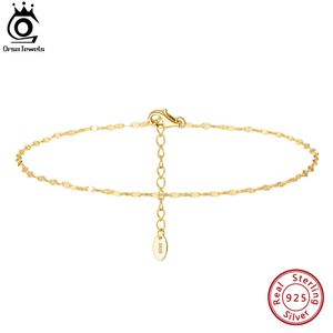 Orsa juveler enkla 14k guld fiskläppar kedja anklet 925 sterling silver sommar sexig ben fot armband för kvinnor smycken gåva sa33 240419