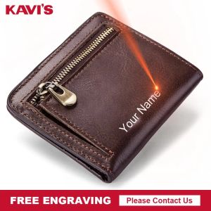 Wallets Kavis Genuine Leather Wallet Men Coin Purse Male Cuzdan Portfolio Portomonee Man Id Card Holder Mini Free Name for Gift