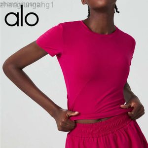 Desginer Alooo Yoga Shirt Clothe Woman Tight Montering av sportkvinnor Liten midja kortärmad kostym Topp Slim Fit Quick Torking Fitness T-shirt Kvinnor