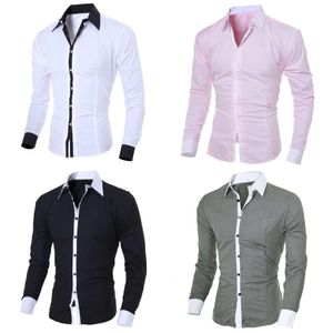 Shirts Men's Fashion Personality Casual Slim Long-sleeved Shirt Top Blouse Black White Men Style