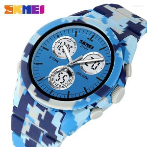 Armbandsur SKMEI Original Military Camouflage Series of Electronic Watches Three Koys Time Stopwatch Timing Alarm Hela timmen 2109