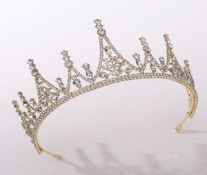 Goldsilver renk barok tarzı parlayan kristal tiara ve taçlar de noiva kraliyet prenses diadema gelin düğün saç aksesuarları18385556