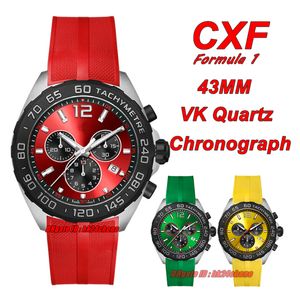 CXF relógios F1 43mm VK Quartz Chronograph Mens assista Red Dis Dial Strap Gents Relvadores de pulso
