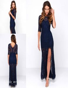 Splendido abito da ballo blu blu navy in pizzo in pizzo fessura elegante abito speciale vestito da sera da sera abiti da donna Wear4885517