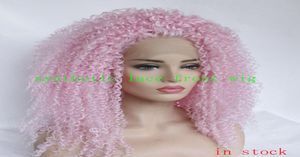 PINK Top Afro Curly Wigs Synthetic Lace Front Wigs Pink With Baby Hair Heat Resistant Brazilian Hair Full Lace For Black Wome7256758