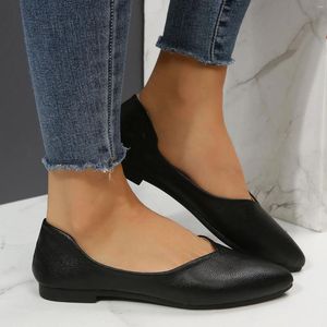 Lässige Schuhe 2024 schwarze Frauen spitzer Zeh flach flaches Mund Single PU Leder Büro Frauen Party Zapatos