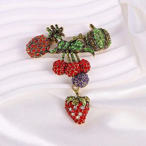 Broşlar ortaçağ vintage tam rhinestone ağır endüstri meyve broş ananas çilek lychee durian kiraz pimleri moda korsaj