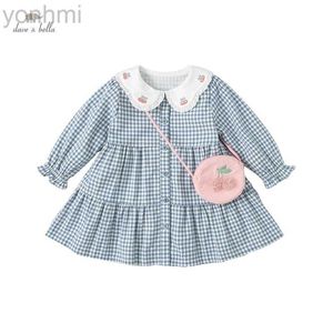 Abiti da ragazza DB1220483 Dave Bella Spring NABIE Abito a quadri di moda per bambini con un abito da festa in borsa per bambini Bambini infantile lolita 2pcs abiti D240423