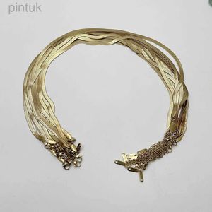 Chain fashion new Gold color flat chain 4MM 40cm + 5cm stainless steel cords good necklace jewelry lanyard pendant clasp lobster 12pc d240419