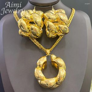 Orecchini da collana set Dubai 24k Giolleria placcata in oro Bold geometrico pendente brasiliano africano nigeriano da sposa doni da sposa