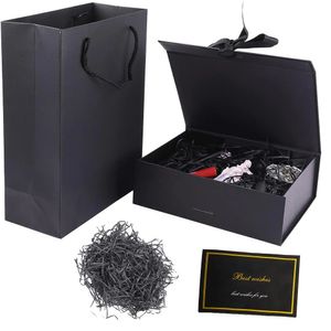 4 in1 Gift Box Set Magnetic Foldable Box26x17x11CMBag25x30x13.5CM20g Raffia Paper Shreds Greeting Cards9x13CM 240419