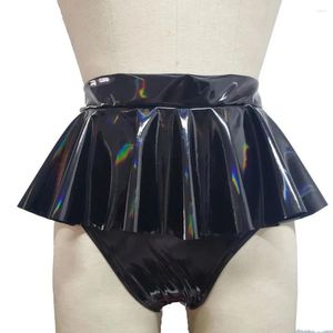 Pantaloncini da donna Sissy unisex in pelle PVC lucida con incuffi mini di biancheria da donna gotica e erotica