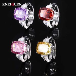 Anéis de casamento Luxury Iced Cut 10*12mm Ruby Amethyst Topaz Ring for Women High Carbon Diamond Wedding Party Fine Jewelry Acessórios Lady Gift 240419