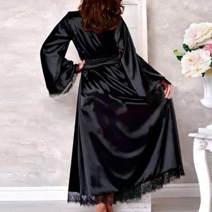 Mulheres para sono feminino Cetin cetim Robo de banho Long Kimono Robe Sleeve Nightdress Nightgown Pijama suave suave