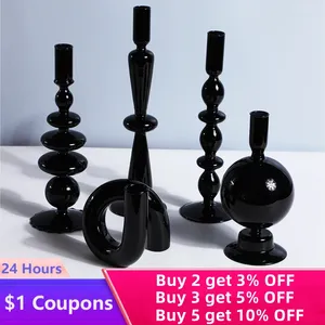 Candle Holders Black Romantic Candlestick Nordic Home Decor Glass Holder Candelabros Bar Table Decoration Portavelas Wedding Centerpiece