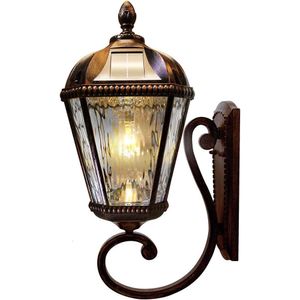 Gama Sonic Solar Outdoor Wall Light Royal Bulb Sconce Lamp in Brushed Bronze Finish with Clear Rain Water Glass and Warm White LED - Large 21-Inch Height