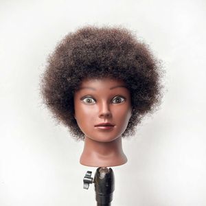 Mänskliga lockiga peruker True Hair Model Fake Human Head Model flätning Practice Head Black Wig Head Fluffy Curly Hair Explosive Head Model