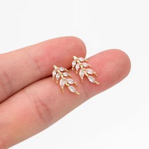 Stud Earrings 4pcs CZ Pave Gold Plated Brass Dainty Leaf Earring Posts For Jewelry Making Diy Material Supplies (GB-3698)