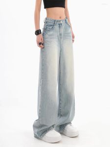 Kvinnors jeans hög midja vintage baggy blå streetwear tvättad pojkvän stil bredbensbyxor y2k denim