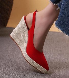 Dress Shoes EAGSITY Red Wedge Pointed Toe Slingback Heel High Heels Platform Pumps Wedding Party Espadrilles