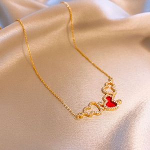 Real Love Gold Electroplated Bow Round Bead Square Label Necklace Elegant and Minimalist Clavicle Chain Decoration for Women