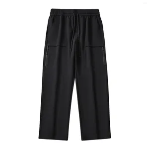 Men's Pants Casual Cargo Solid Straight Leg Tie Pockets Sport Trousers Thin Streetwear Summer Slacks For Men Ropa Hombre