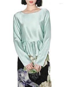 Women's Blouses Autunm Fashion Elegant Long Sleeve Acetic Acid Exercise Shirt Plus Size Office Lace Up Ice Silk Blouse Tops 5XL