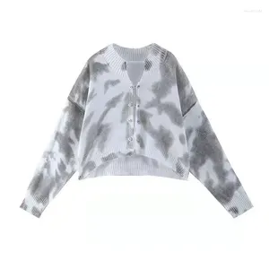 Kvinnors stickor Vintage Tie Dye Women Cardigan matchar alla långärmad estetisk sexig kontrastfärg söta stickade modehoppare