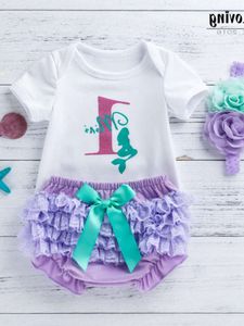 Girl Professional Baby Mermaid Set Summer Sweet-Sweeved Sweetheart Purple Lace PP PP i akcesoria do włosów 3-częściowy zestaw