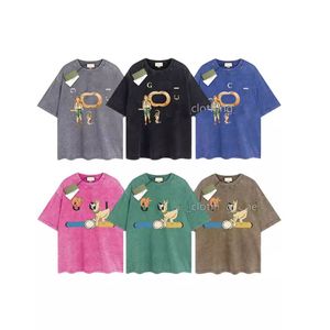 Camisetas femininas e homens Guhome Gucgi Manga curta T-shirt Antiga Família T-shirt Unissex Brand Casual Lavagem de algodão solta e envelhece com estilo de água