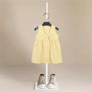 Vestidos femininos design de marca design coreano de verão bebê garotas vestido de colete de vestido estrangeiro crianças sólidas algodão solto casual