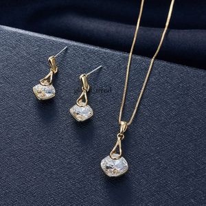 Necklace Luxury Hot Selling Cross-border Personalized Square Jewelry Set in Europe and America, Electroplated Glass Necklace, Earring Jewelry Set 990 502