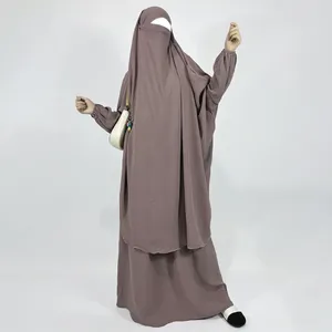 Roupa étnica 2 peças crepe jilbab eid saia com bolsos niqab strings dubai oração abaya conjunto feminino islâmico vestido modesto muçulmano