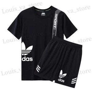 メンズトラックスーツ2024夏のファッションメンズショートスライブTシャツスウェットパンツツーピースカジュアルスポーツランニングスーツT240420