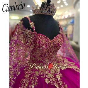 Princess Quinceanera Abites Gold Seques Appliques Abito da ballo abito da abbigliamento Sweet-up Sweet 16 Dress Abet