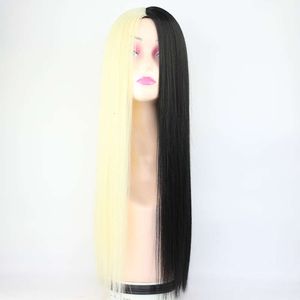 human curly wigs Wig Womens Wig Long Straight Hair Black and White Wig Head Cover Lace Wig Middle Split Wig Cover Hair