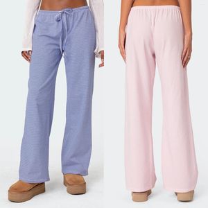 Women's Sleepwear Y2k Baggy Pants Women Striped Pajama Elastic Waist Tie-up Loose Lounge Fall 2000s Trousers