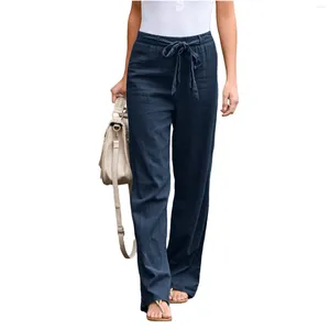 Pantaloni da donna affari casual per le donne allungare comodo parentela in alto con la gamba larga di cotone femmina