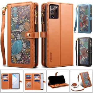 Plånböcker blixtlås plånbokskortfodral för Samsung Galaxy A54 A13 A33 A53 A52 Note 20 Ultra S23 S22 S21 Fe S20 Plus Lanyard Flip Leather Cover