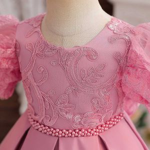 Abiti per ragazze ricami in pizzo floreale abito da bambino rosa abito da ragazza per la cerimonia di nozze bambini 1 anno di compleanno costume da principessa 0-5t d240423